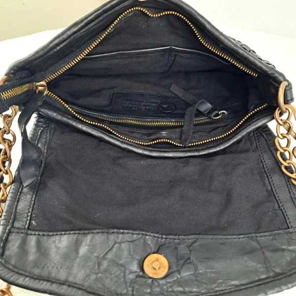 Vintage Valentina Black Woven Leather Dual Strap Handbag with Chain Details - Picture 11 of 12